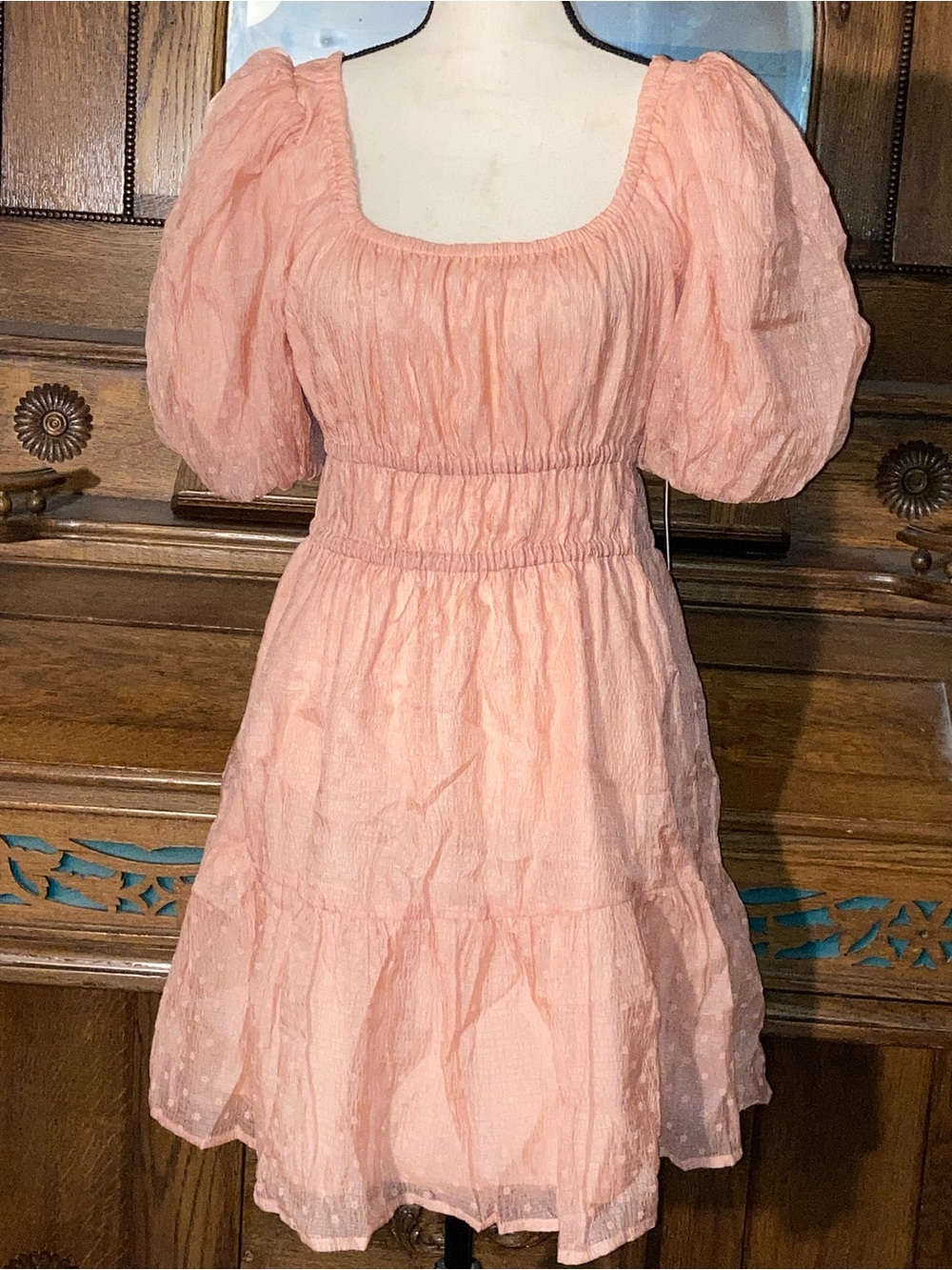 NWT Chelsea 28 Swiss dot pink tiered mini dress large romantic coquette feminine